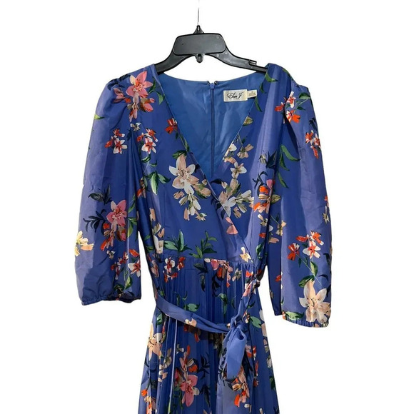 Eliza J Pleated Faux Wrap Dress In blue size 12p - Picture 4 of 9